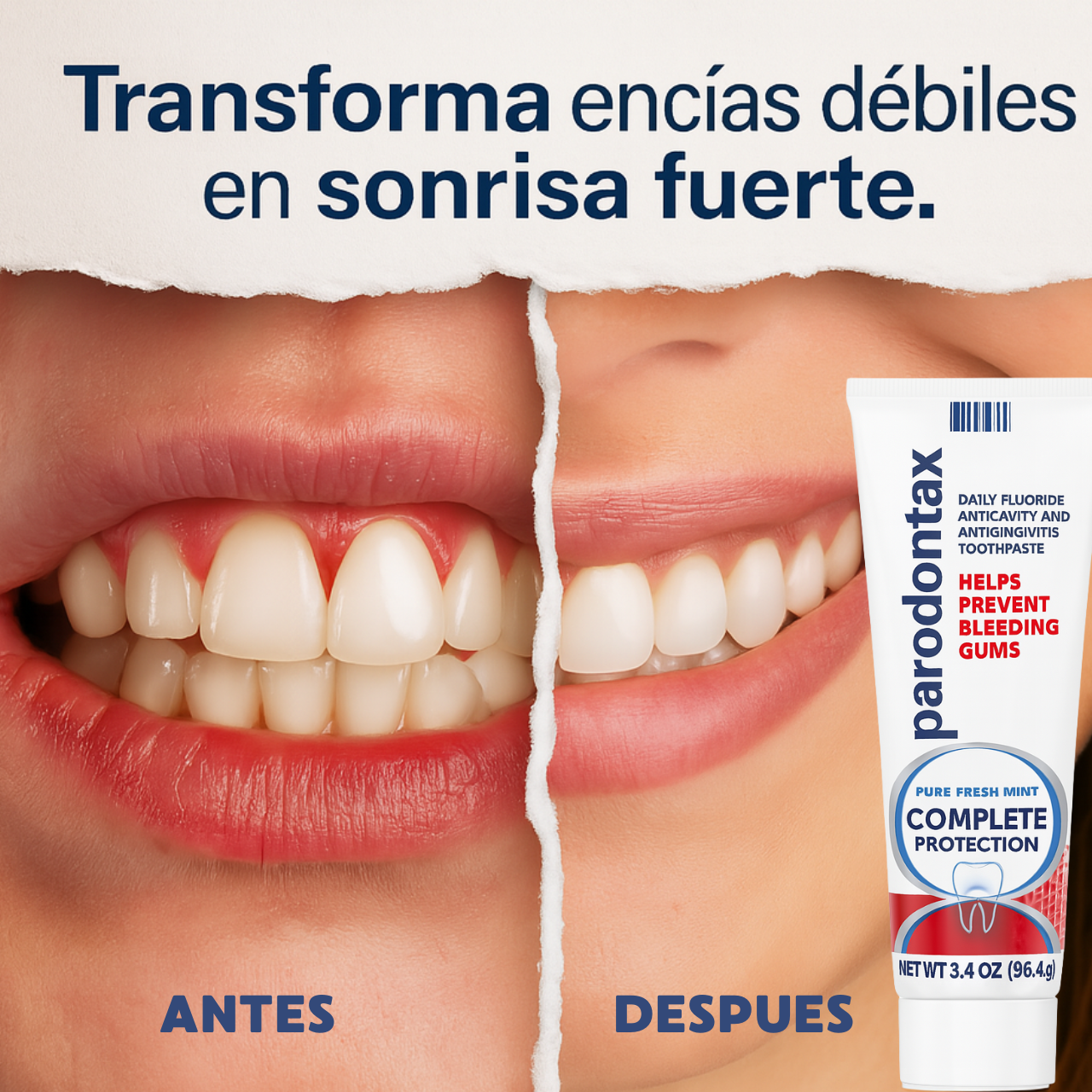 Crema Dental Parodontax Whitening ayuda a cuidar tus encías, remover manchas superficiales y mantener un aliento fresco como parte de tu rutina diaria de higiene bucal.