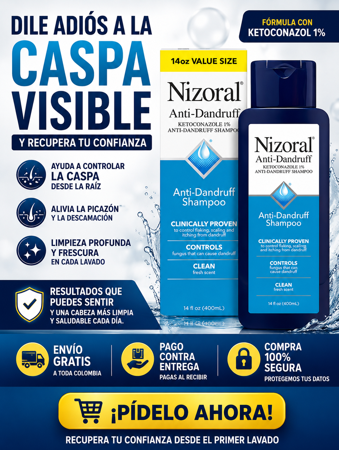 Shampoo Nizoral Azul Anticaspa 1 % 400 ml. Dile adiós a la caspa!