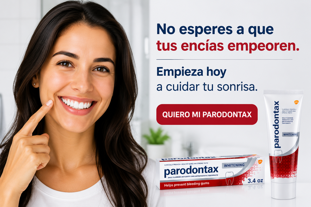 Crema Dental Parodontax Whitening ayuda a cuidar tus encías, remover manchas superficiales y mantener un aliento fresco como parte de tu rutina diaria de higiene bucal.