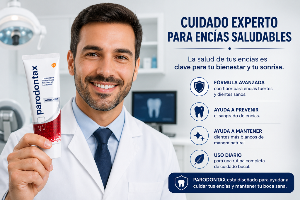 Crema Dental Parodontax Whitening ayuda a cuidar tus encías, remover manchas superficiales y mantener un aliento fresco como parte de tu rutina diaria de higiene bucal.