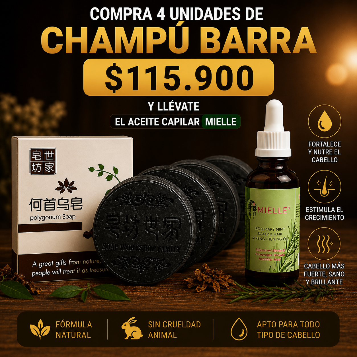 🌿SHAMPOO CAPILAR EN BARRA X 2 🌿 ⭐¡Detén la Caída del Cabello y Recupera una Melena Más Fuerte, Abundante y Saludable de Forma Natural!⭐