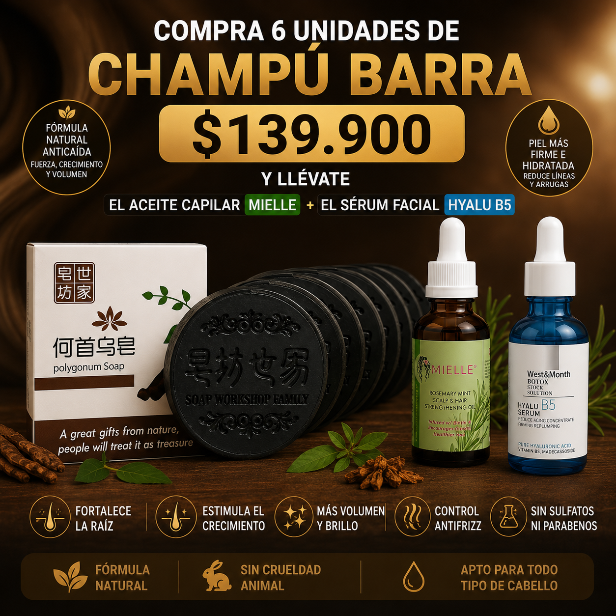 🌿SHAMPOO CAPILAR EN BARRA X 2 🌿 ⭐¡Detén la Caída del Cabello y Recupera una Melena Más Fuerte, Abundante y Saludable de Forma Natural!⭐