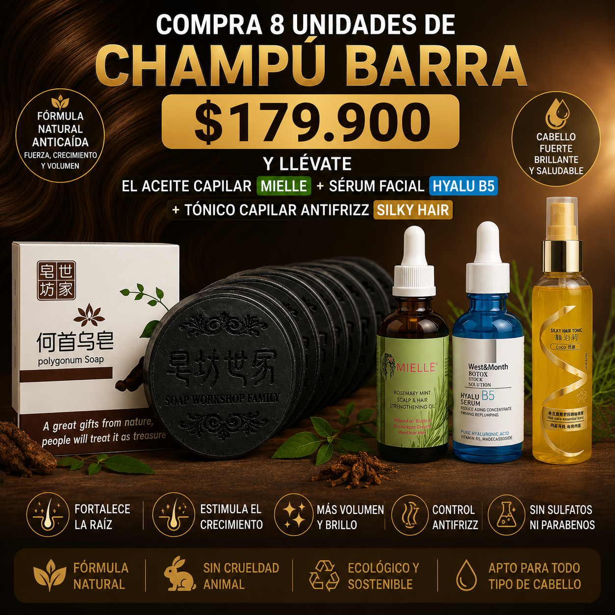 🌿SHAMPOO CAPILAR EN BARRA X 2 🌿 ⭐¡Detén la Caída del Cabello y Recupera una Melena Más Fuerte, Abundante y Saludable de Forma Natural!⭐