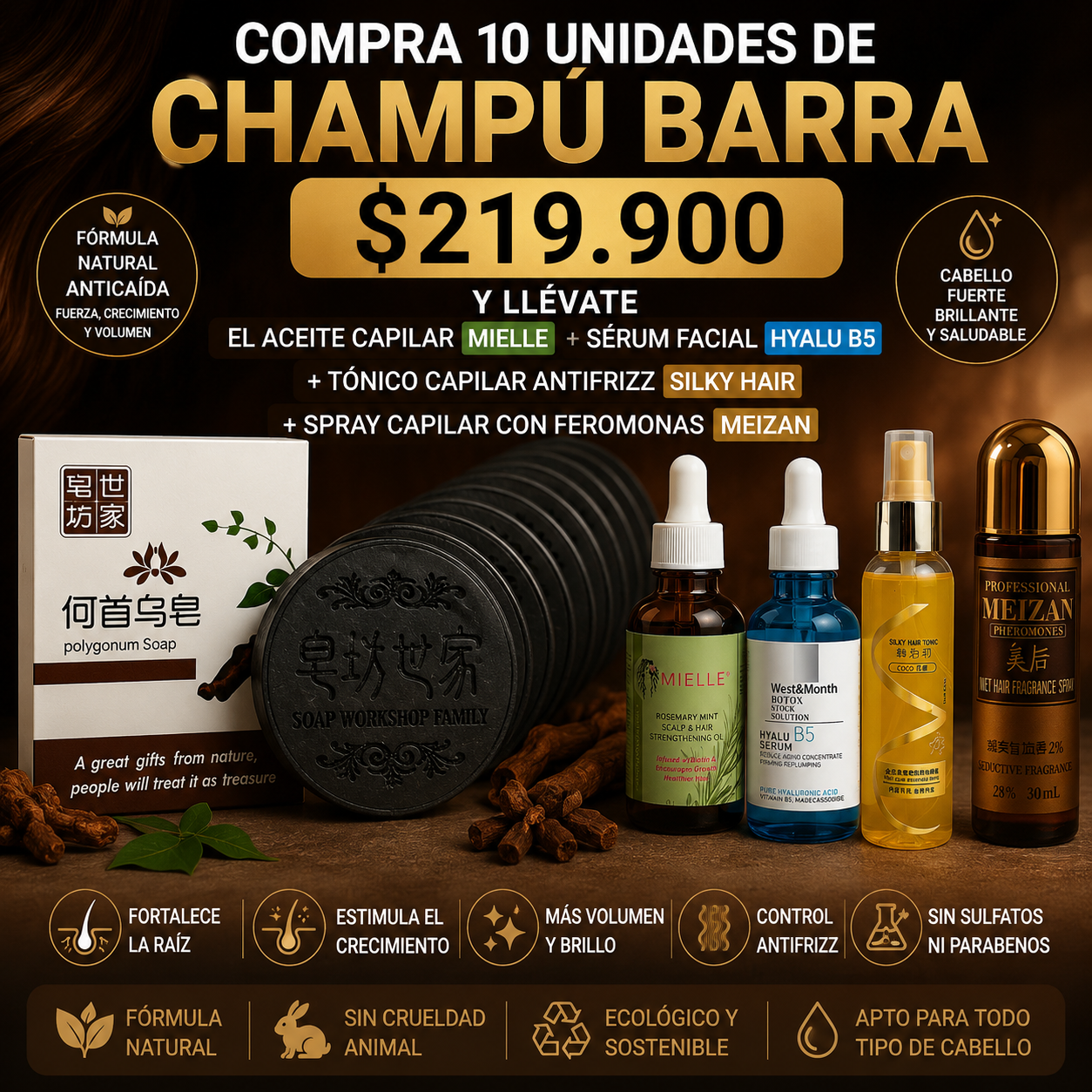 🌿SHAMPOO CAPILAR EN BARRA X 2 🌿 ⭐¡Detén la Caída del Cabello y Recupera una Melena Más Fuerte, Abundante y Saludable de Forma Natural!⭐